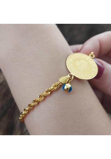 Altınbeyi Yarım Altınlı Halat Zincirli Bileklik Sarı Altın