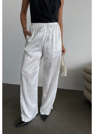 Soonaksesuar Jakar Saten Pantolon - Beyaz Beyaz