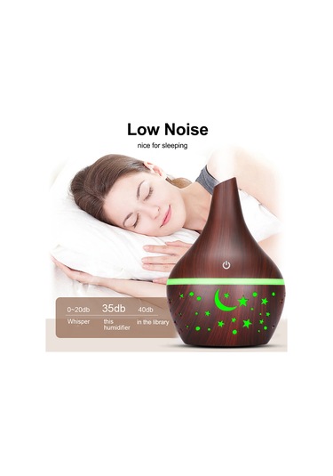 Konesam Koyu Ahşap Desenli 300ml Aromaterapi Dağıtıcı - Gece Lambası Fonksiyonlu Nemlendirici 15-30m²