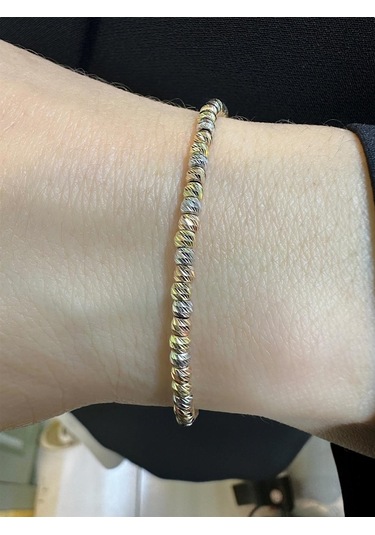 Magold Tek Sıra İtalyan Üst Kalite Dorika Zarif 14 Ayar Altın Bileklik Altın - Yeşil