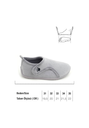 Gezer Kışlık Kız Çocuk Rahat Taban Cırt Cırtlı Ayarlanabilir Ev Okul Kreş Panduf Ayakkabı Gri