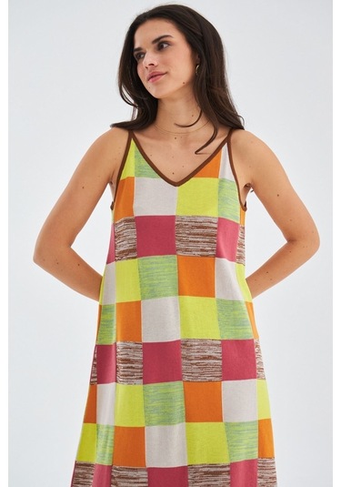 Peraluna Bonjo Dress Askılı Yazlık Kadın Triko Elbise Çok Renkli Çok Renkli