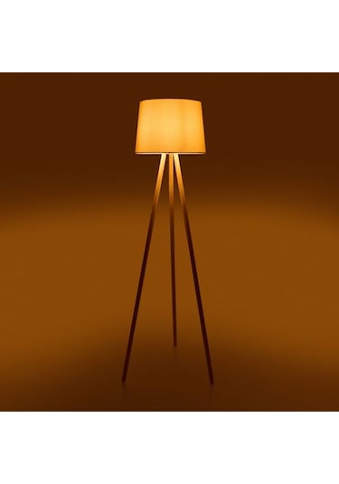 Evidea Lighting Ahşap Ayak Tripod Lambader - Natürel / Beyaz Natürel / Beyaz