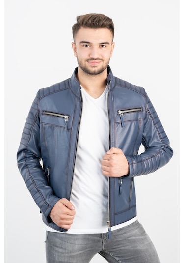 Derinss Der109 Hakiki Deri Erkek Mavi Mont