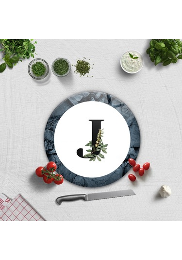 Decorita Cam Kesme Tahtası - Cam Kesme Tablası - Harfli Tasarım J Çap 32 CM