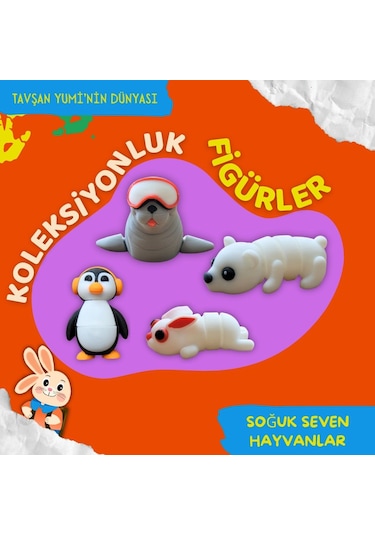 Tavşan Yumi Soğuk Seven Hayvanlar Koleksiyonu - 4 Parça 5-7 Cm Hareketli Oyuncaklar Ve Bilgilendirici Kartlat "