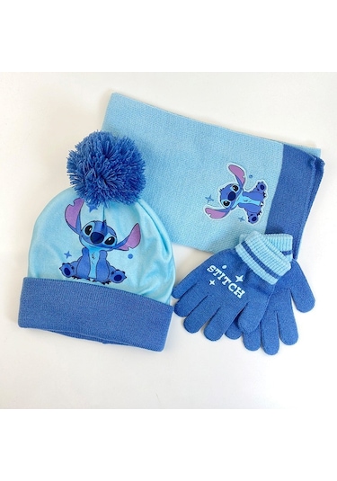 Petityu Şirin Mavi Bere Eldiven Atkı Set Mavi