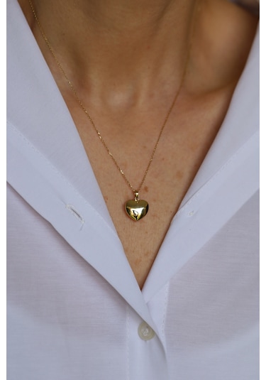 14 Ayar Altın Bombeli Kalp Kolye Ucu - Kly34313