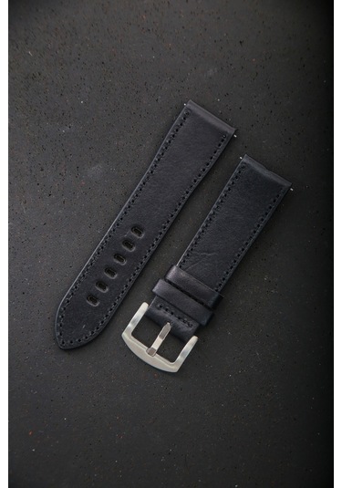 Hakiki Deri 24mm Akıllı Pimli Saat Kordonu Siyah