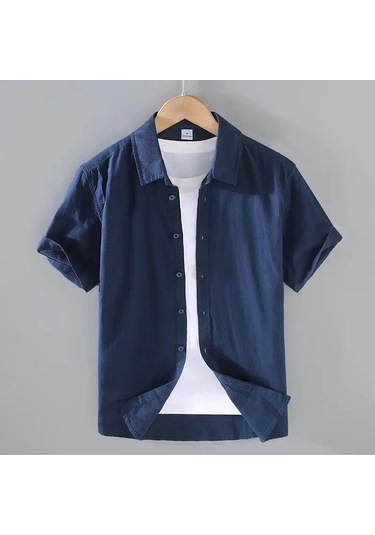 Zeeshant Pamuk Keten Erkek Kısa Kollu Gömlek Yaz Streetwear M-3xlmercan Kırmızıerkek Mercan Kırmızı