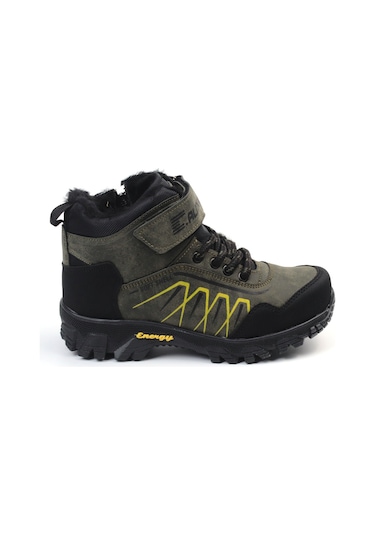 Unisex Çocuk Haki Siyah İçi Kürklü Kışlık Termo Taban Suya Soğuğa Dayanıklı Günlük Rahat Outdoor Bot Haki