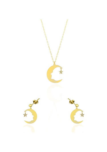 Papatya Silver 925 Ayar Gümüş Gold Kaplama Atatürk Silüeti Kolye ve Küpe Takım UVPS102258