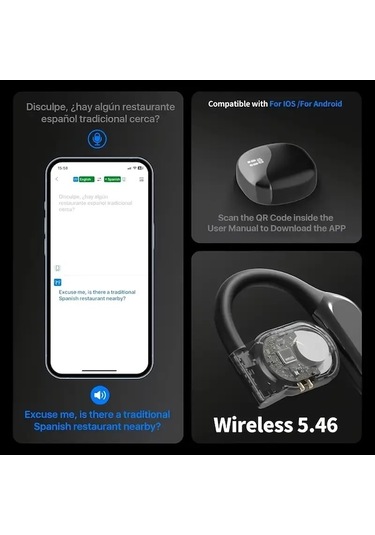 Flybuy Yapay Zeka Destekli Gerçek Zamanlı Çeviri Kulaklık, 144 Dil, Aktif Gürültü Azaltma