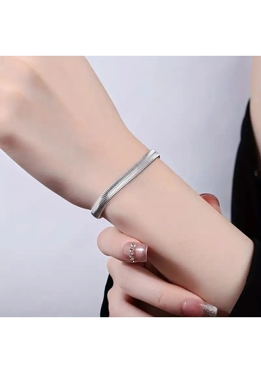 Çelik Bileklik İtalyan Ezme Model 0.3 Mm Genişlik 17 Cm Uzunluk Gümüş Silver Gümüş