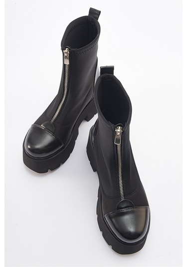 Luvishoes Joya Siyah Rugan Scuba Kalın Taban Kadın Bot Siyah