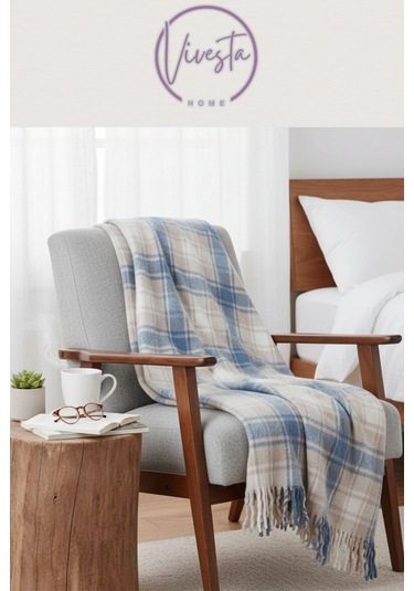 Yumuşacık Scotch Battaniye 150 200 Cm Sıcak, Şık Ve Konforlu Tasarım Mavi - Krem