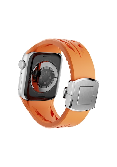 Butam Bilişim iOS Watch Uyumlu 42mm Krd-127 Metal Tokalı Silikon Kordon-turuncu