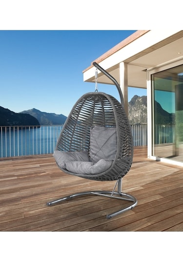 Tu Tienda Armut Salıncak Tek Kişilik Makrome Ip Örgü Bahçe Balkon Ev Salıncağı,gri Gri