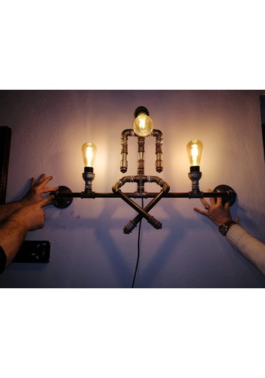 3 Başlıklı Vintage El Yapımı Endüstriyel Aplik, Rustik Robot Duvar Apliği Cafe Villa Retro Avize