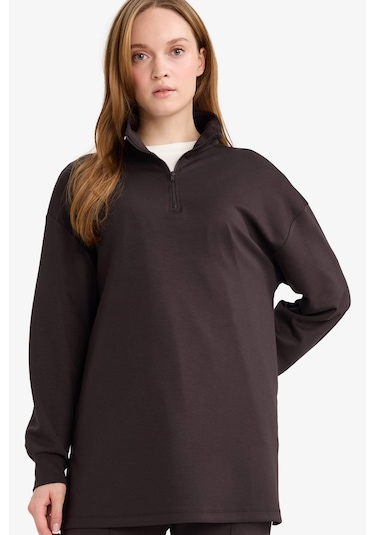 Defacto Regular Fit Fermuarlı Yaka Uzun Kollu Tunik F5771ax25aubn338 Kahve-bn338