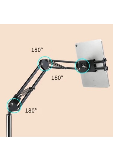 Zhltools 360 Derece Ayarlanabilir Teleskopik Metal Telefon - Tablet Tutucu Stand Siyah