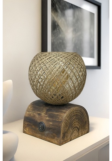 Dilim Ağaç Jüt Abajur Hasır Doğal İskandinav El Yapımı Ahşap Lambader Yatak Oturma Odası Rustik Ahşap