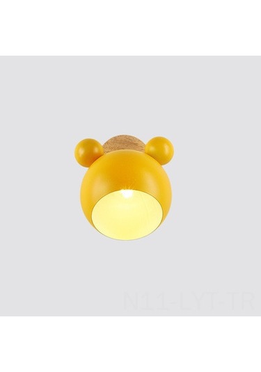 Youtek Mickey Figürlü Ahşap Duvar Lambası - 7w Led Işık, Yumuşak Orta Işık, Çocuk Odası, Yatak Odası, Modern Tasarım, Sarı Renk