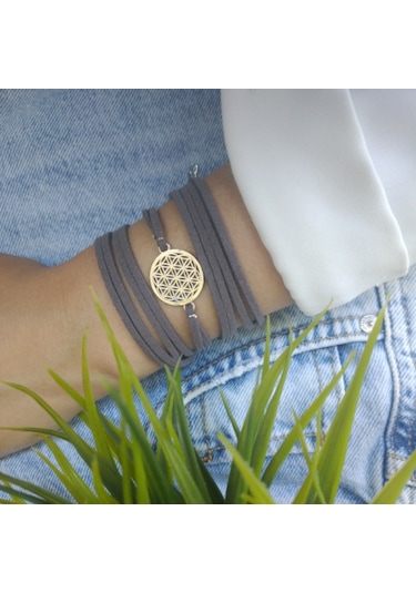 Yaşam Çiçeği Wrap Bileklik Füme