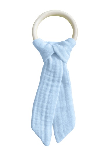 Pamuk Muslin Bebek Diş Kaşıyıcı Yıkanabilir Ahşap Desenli Mvi Mavi