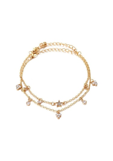 Brezza Lusso Jewelry Yıldızlı Kristal Taşlı Çift Bayan Ayak Halhal Pembe