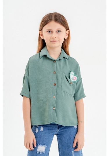 Kız Çocuk Cep Detaylı Gömlek 3120 Haki