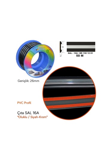 Carub Çıta Sal 16a 26 Mm X 50 Mt Oluklu Siyah Krom Br1501201