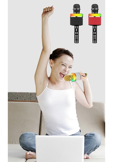 Ruicoo Kablosuz Şarkı Mikrofonu - Bluetooth Hoparlörlü Profesyonel K8 Modeli Altın