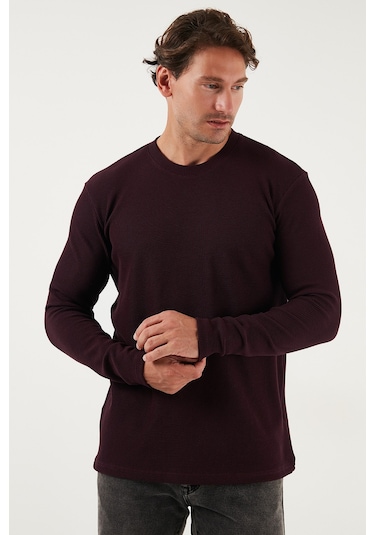 Buratti Pamuklu Bisiklet Yaka Slim Fit Basic Erkek Sweat 5905073 Vişne