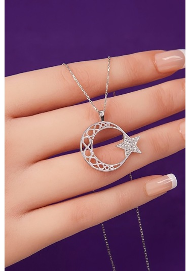 Sonsuzluk Motifli Zirkon Taşlı 925 Ayar Gümüş Ayyıldız Bayan Kolye