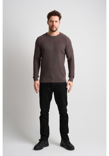 Alexandergardı Dokulu Desenli Erkek Triko Kazak Koyu Kahverengi