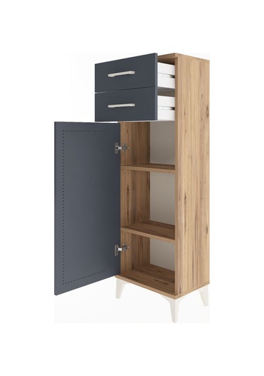 Arges Dolap 2 Raflı 2 Çekmeceli Tek Kapaklı 44x30x134 Çam-ant... Çam