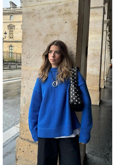 Saks Bisiklet Yaka Oversize Triko Kazak Mg1972 Saks