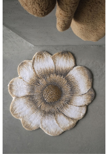 Magnolia Bath Mat, Lüks Mimoza Desenli Banyo Halısı Bej