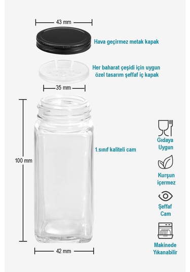 Mienda Home 8'li Ahşap Standlı Cam Baharatlık Seti Siyah Kapaklı Etiketli Baharatlık Mh01syh08 Siyah - Şeffaf