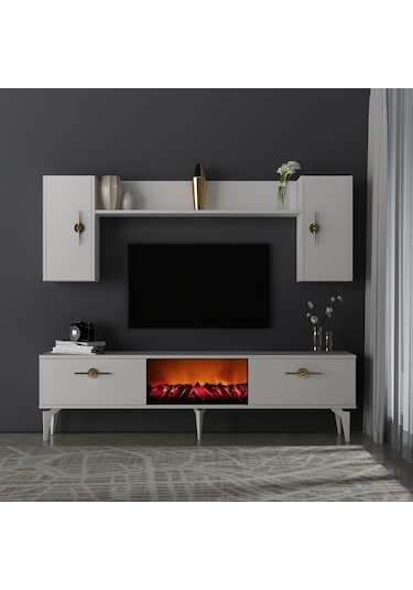 Zennit Şömineli Tv Ünitesi Takımı Beyaz-beyaz