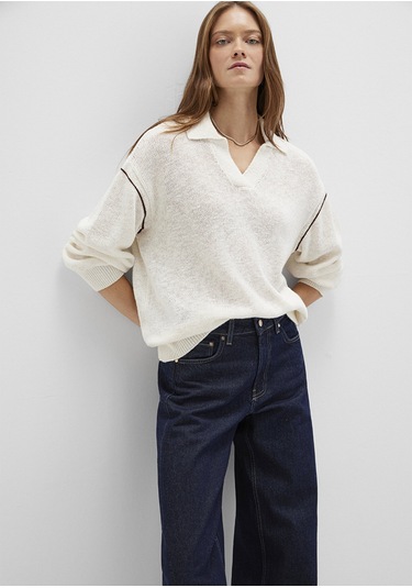 Mavi - Kol Detaylı Bej Triko Polo 1710834-91338 Ekru