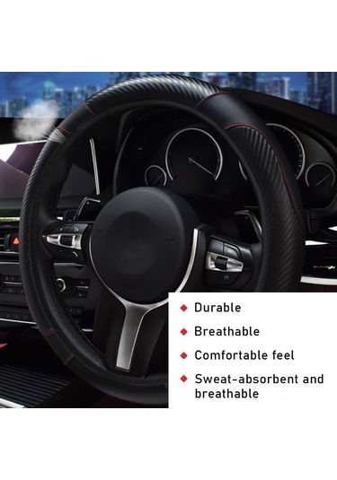 Yifomall 38cm Siyah Deri Araba Direksiyon Kılıfı - Konforlu, Kaymazsız, Havalandırmalı, Evrensel Araç İç Dekorasyon Aksesuarı Siyah