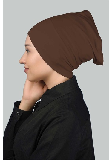 Altobeh Hazır Pratik Geçmeli Uzun Boru Tesettür Bonesi - Koyu Çikolata