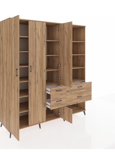 Kronos Dolap 14 Raflı 4 Çekmeceli 4 Kapaklı 220x59x243 Çam-çam/çam Atlas Çam/atlas Çam