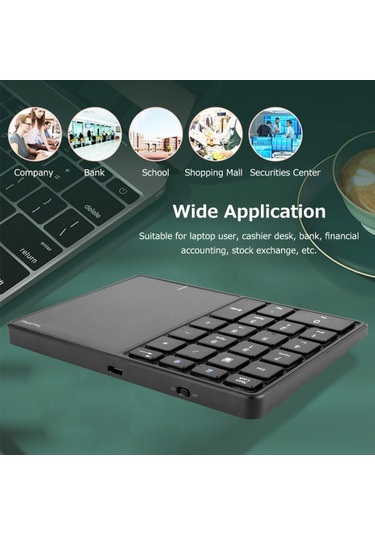 2.4g+bt4.2 Kablosuz Çift Modlu Sayısal Klavye Taşınabilir 22 Tuşlu Finansal Muhasebe Ofis Klavyesi Dokunmatik Yüzeyli Siyah