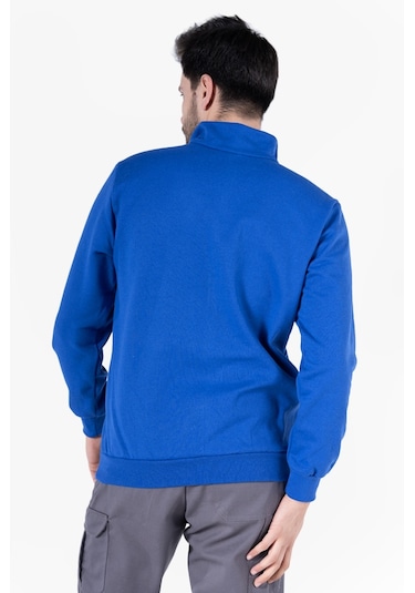 2 İplik Dik Yakalı Fermuarlı Sweatshirt Saks Mavi