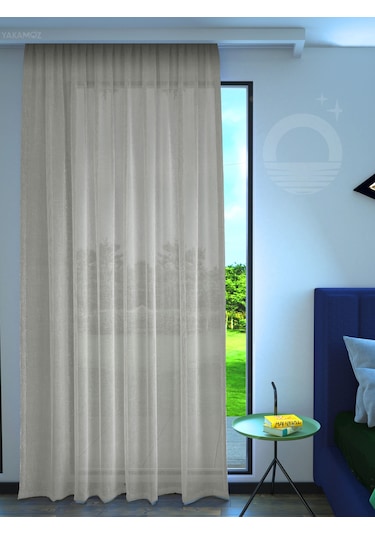 Krem Renk Keten Görünümlü Ekstraforlu Tül Perde Linen Touch Serisi Krem