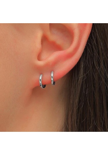 8 Mm Cerrahi Çelik Halka Küpe Gümüş Renkli Gri