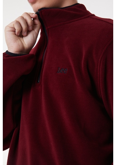 Lee Regular Fit Normal Kesim Dik Yaka Yarım Fermuarlı Bordo Polar L212208810 Bordo